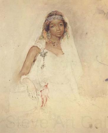 Mariano Fortuny y Marsal Portrait d'une jeune fille marocaine,crayon et aquarelle (mk32)
